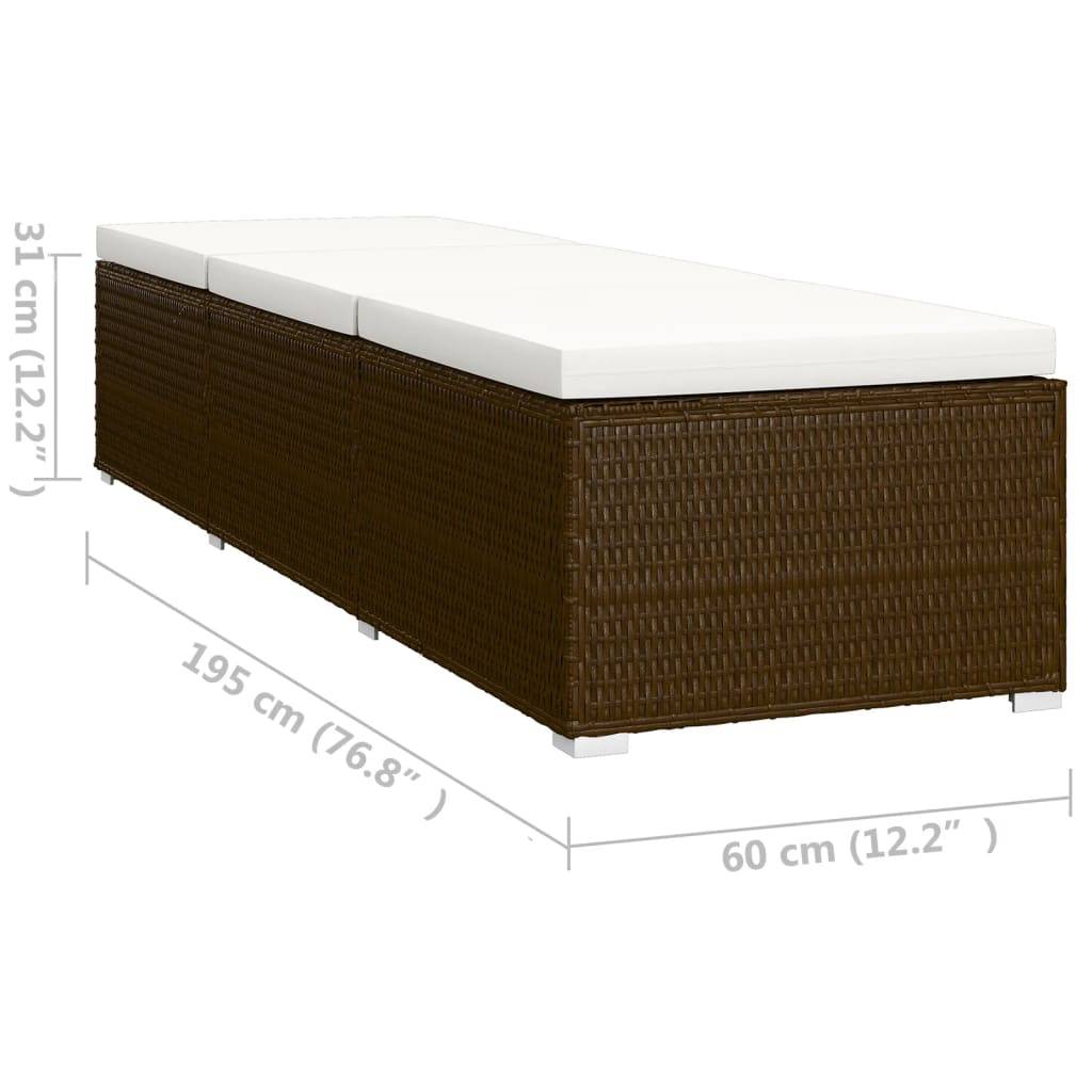 vidaXL 3-tlg. Garten-Sonnenliegen mit Teetisch Poly Rattan Braun