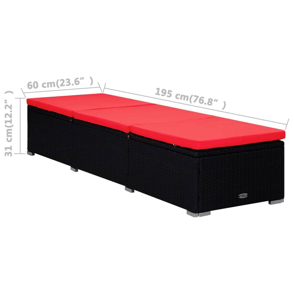 vidaXL Sonnenliege mit Auflage und Teetisch Poly Rattan Rot