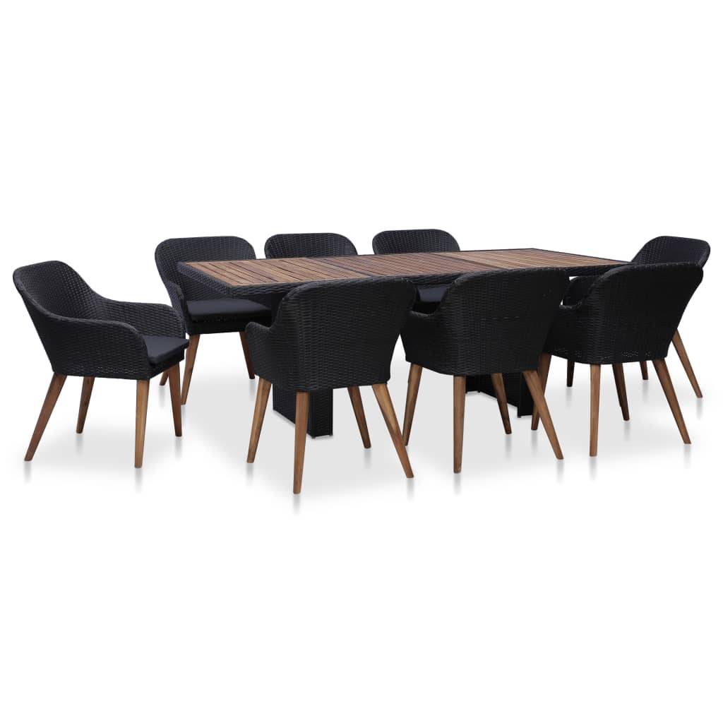 vidaXL 9-tlg. Garten-Essgruppe mit Auflagen Poly Rattan Schwarz