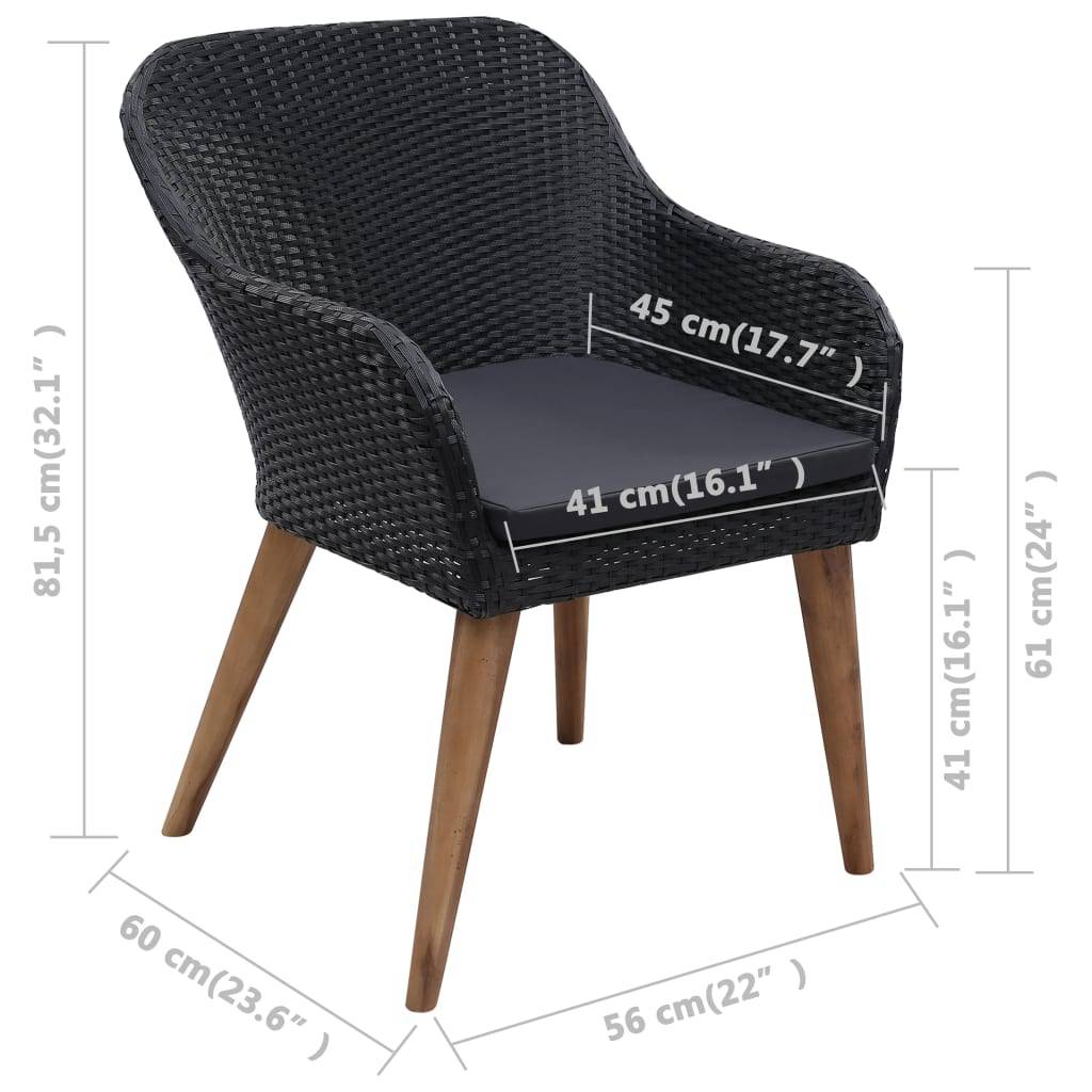 vidaXL 9-tlg. Garten-Essgruppe mit Auflagen Poly Rattan Schwarz