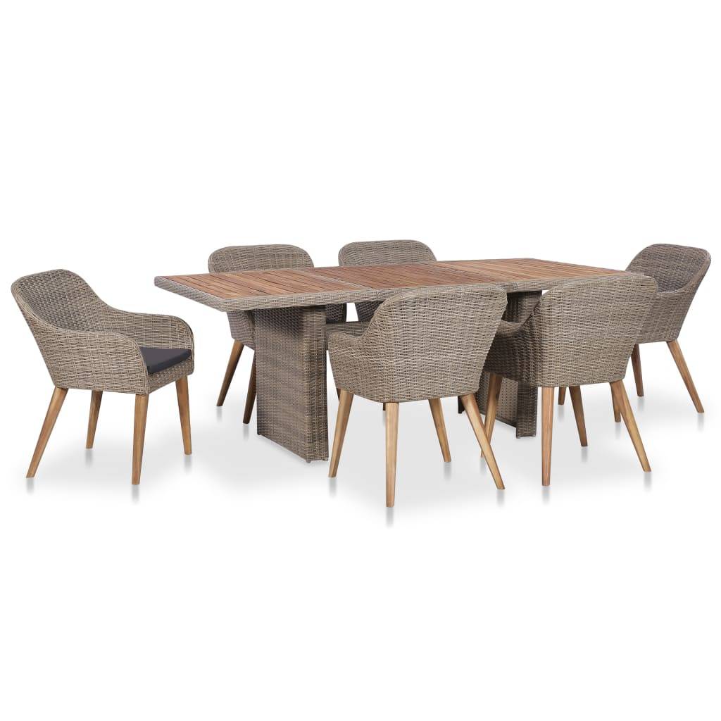 vidaXL 7-tlg. Garten-Essgruppe mit Auflagen Poly Rattan