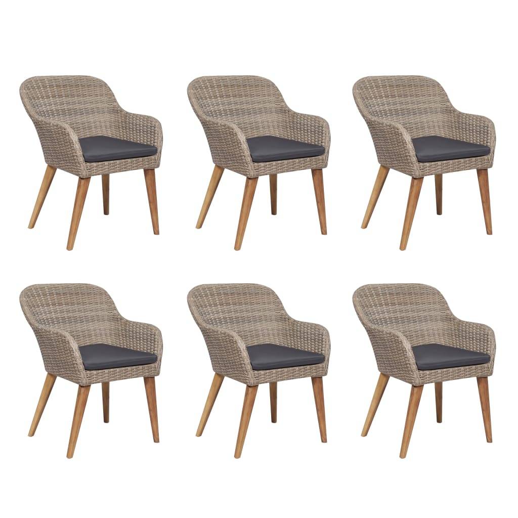 vidaXL 7-tlg. Garten-Essgruppe mit Auflagen Poly Rattan