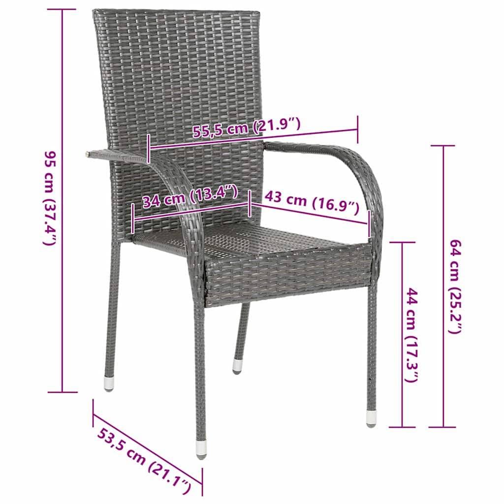 vidaXL Gartenstühle Stapelbar 4 Stk. Grau Poly Rattan