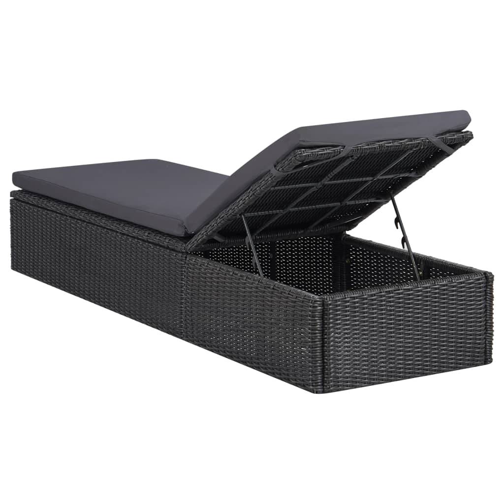 vidaXL Sonnenliege Poly Rattan Schwarz und Dunkelgrau