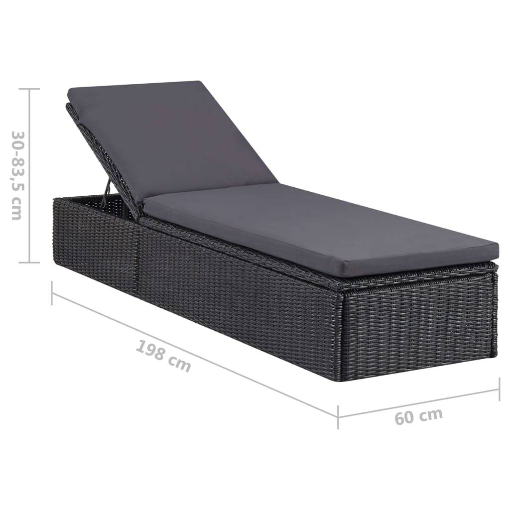 vidaXL Sonnenliege Poly Rattan Schwarz und Dunkelgrau