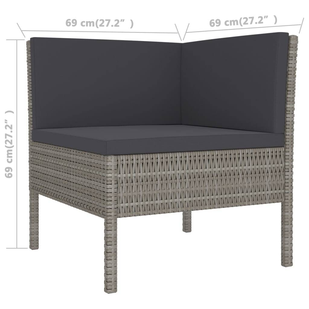 vidaXL 3-tlg. Garten-Lounge-Set mit Auflagen Poly Rattan Grau