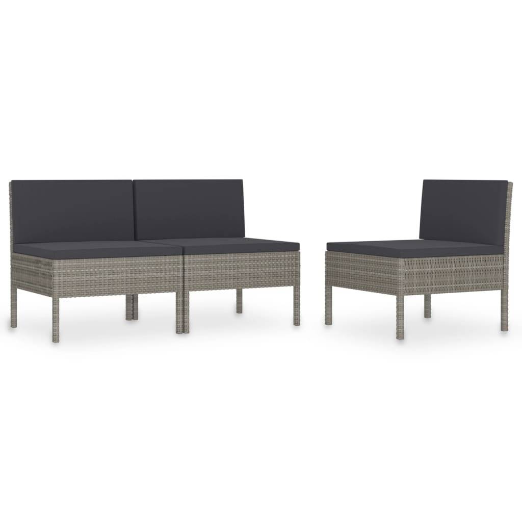 vidaXL Gartenstühle 3 Stk. mit Auflagen Poly Rattan Grau