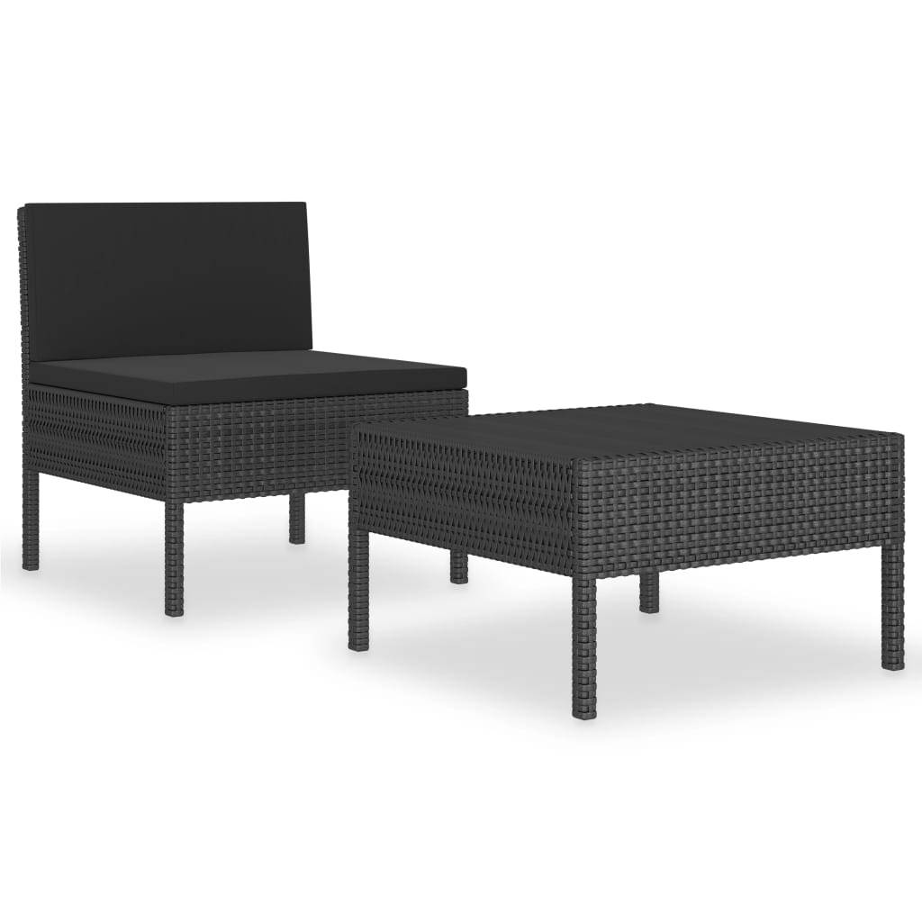 vidaXL 2-tlg. Garten-Lounge-Set mit Auflagen Poly Rattan Schwarz