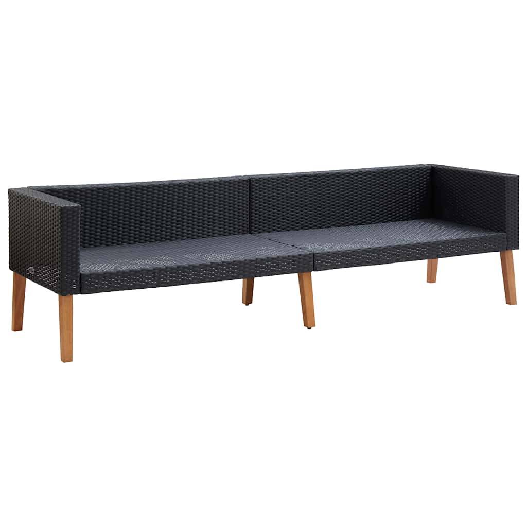 vidaXL 3-Sitzer-Gartensofa mit Auflagen Poly Rattan Schwarz