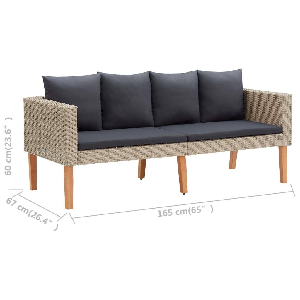 vidaXL 2-Sitzer-Gartensofa mit Auflagen Poly Rattan Beige