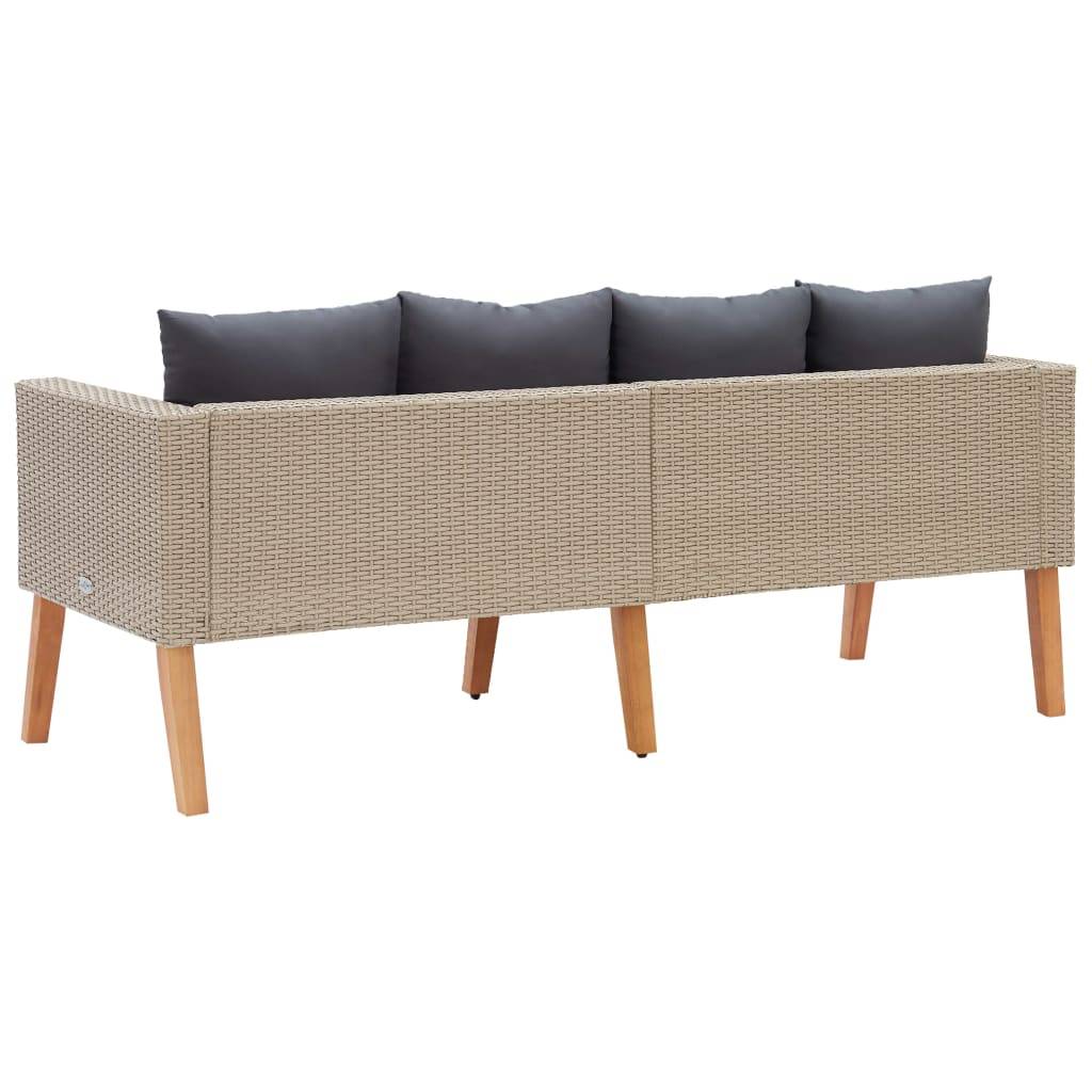 vidaXL 2-Sitzer-Gartensofa mit Auflagen Poly Rattan Beige