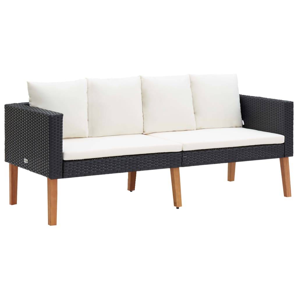 vidaXL 2-tlg. Garten-Lounge-Set mit Kissen Poly Rattan Schwarz