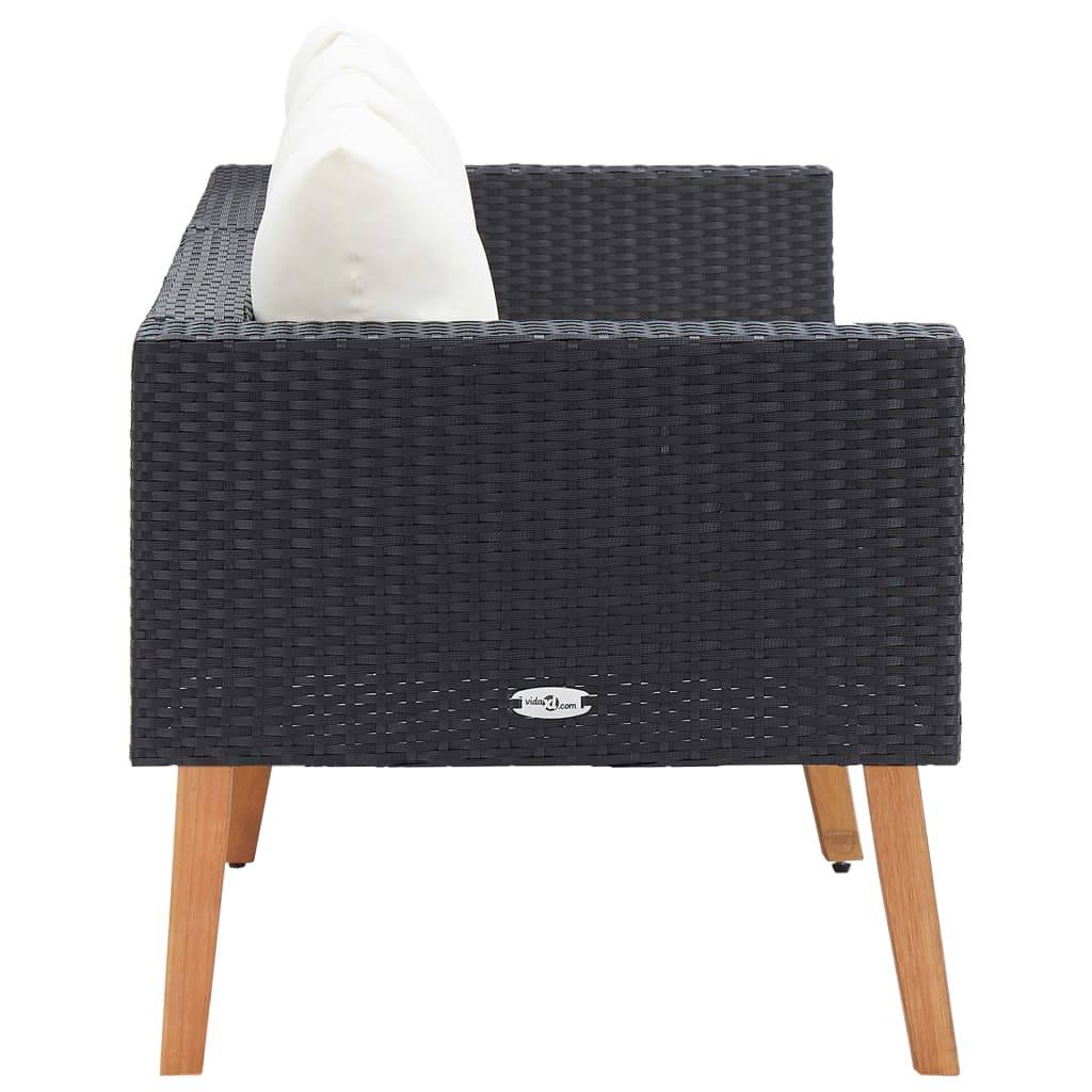 vidaXL 2-Sitzer-Gartensofa mit Auflagen Poly Rattan Schwarz