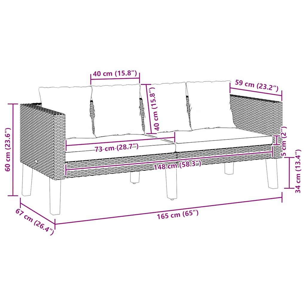 vidaXL 2-Sitzer-Gartensofa mit Auflagen Poly Rattan Schwarz