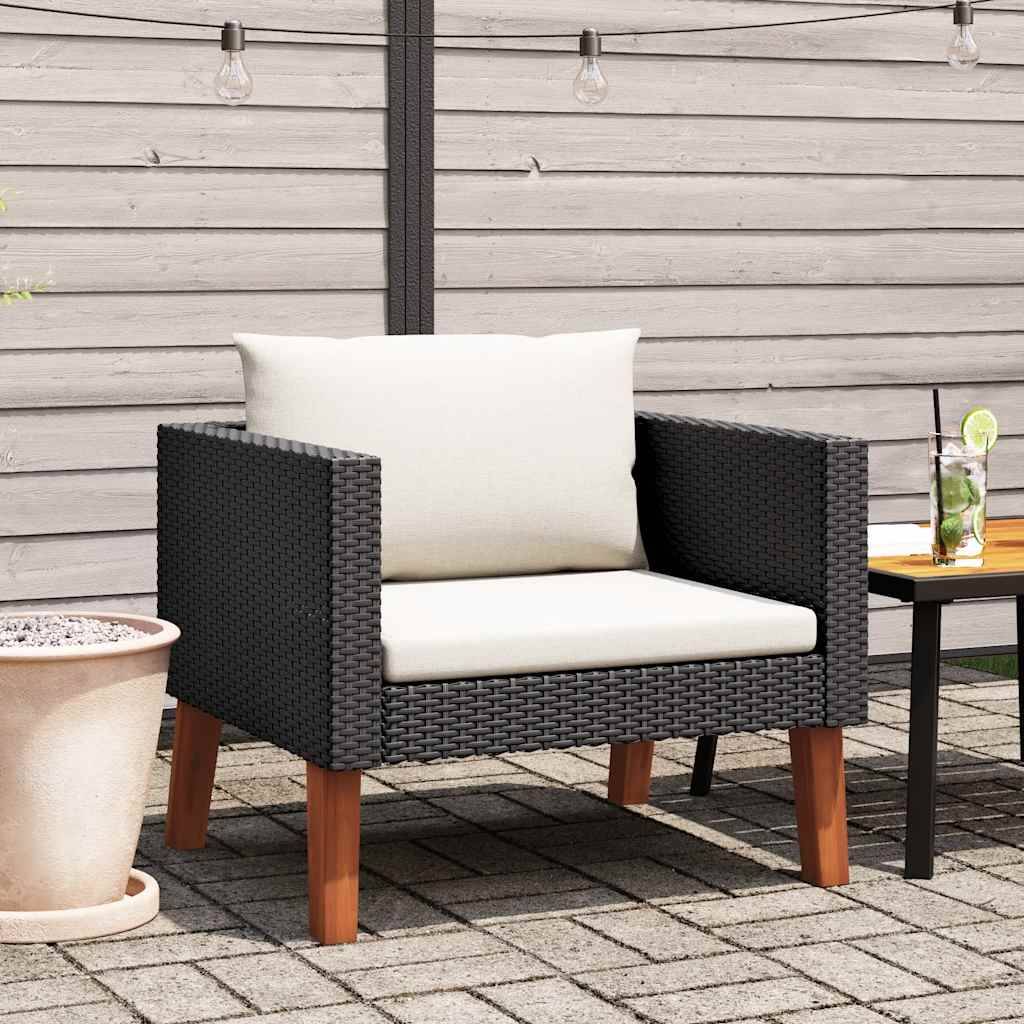 vidaXL 1-Sitzer-Gartensofa mit Auflagen Poly Rattan Schwarz