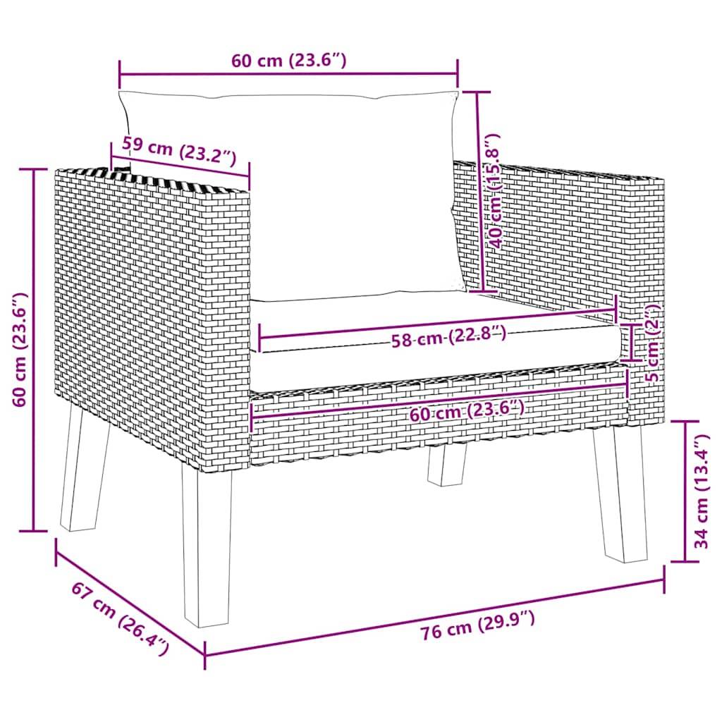 vidaXL 1-Sitzer-Gartensofa mit Auflagen Poly Rattan Schwarz