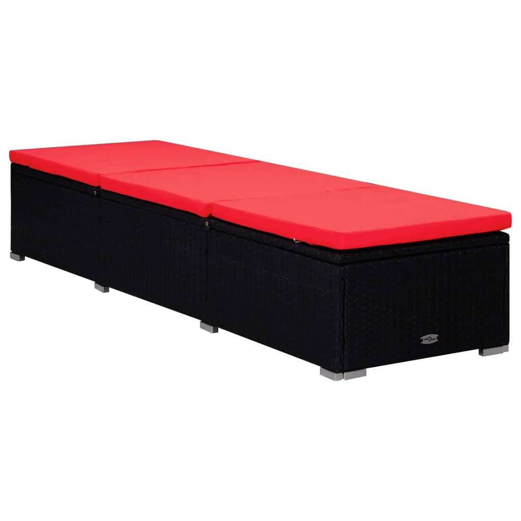 vidaXL Sonnenliege mit Auflage und Teetisch Poly Rattan Rot