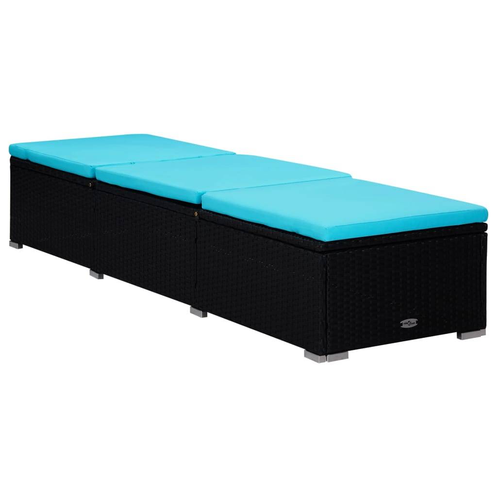 vidaXL Sonnenliege mit Auflage und Teetisch Poly Rattan Blau