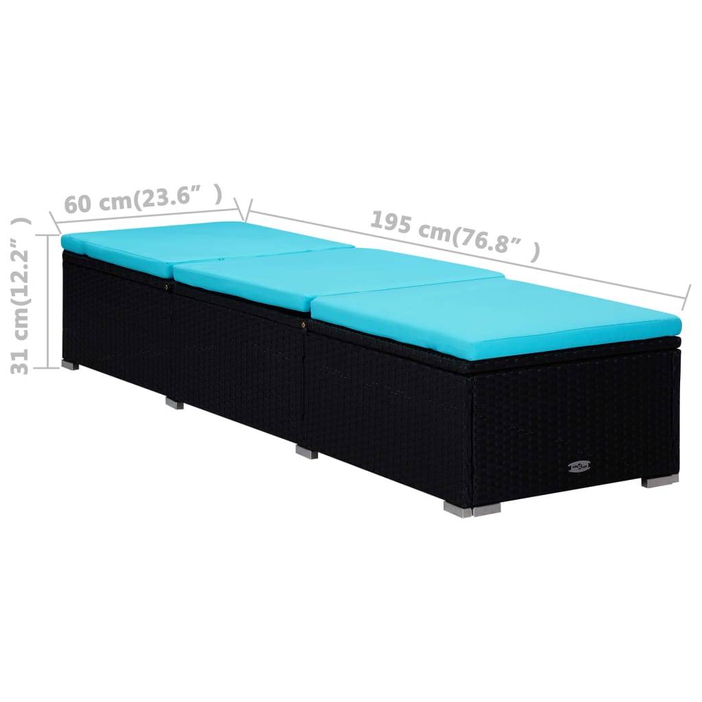vidaXL Sonnenliege mit Auflage und Teetisch Poly Rattan Blau