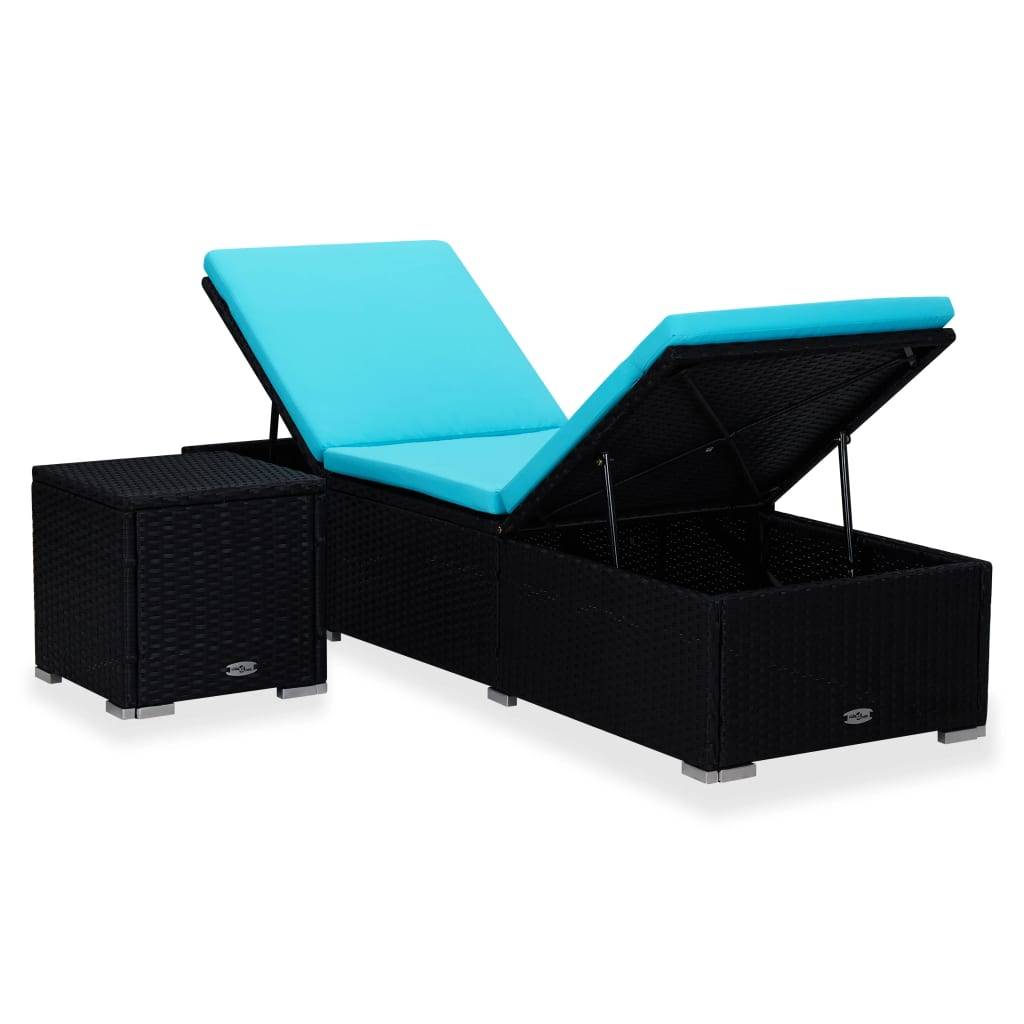 vidaXL Sonnenliege mit Auflage und Teetisch Poly Rattan Blau