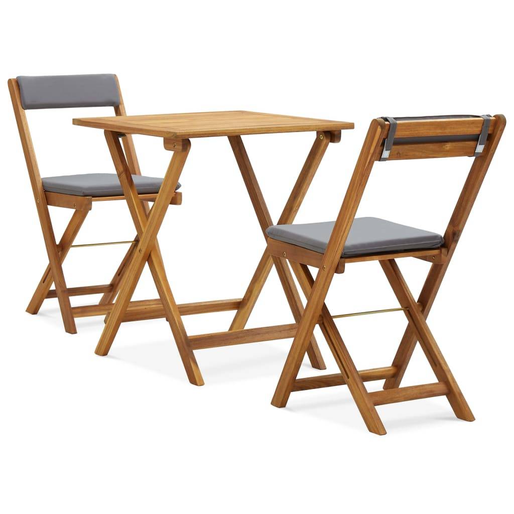 vidaXL 3-tlg. Bistro-Set Klappbar mit Auflagen Massivholz Akazie