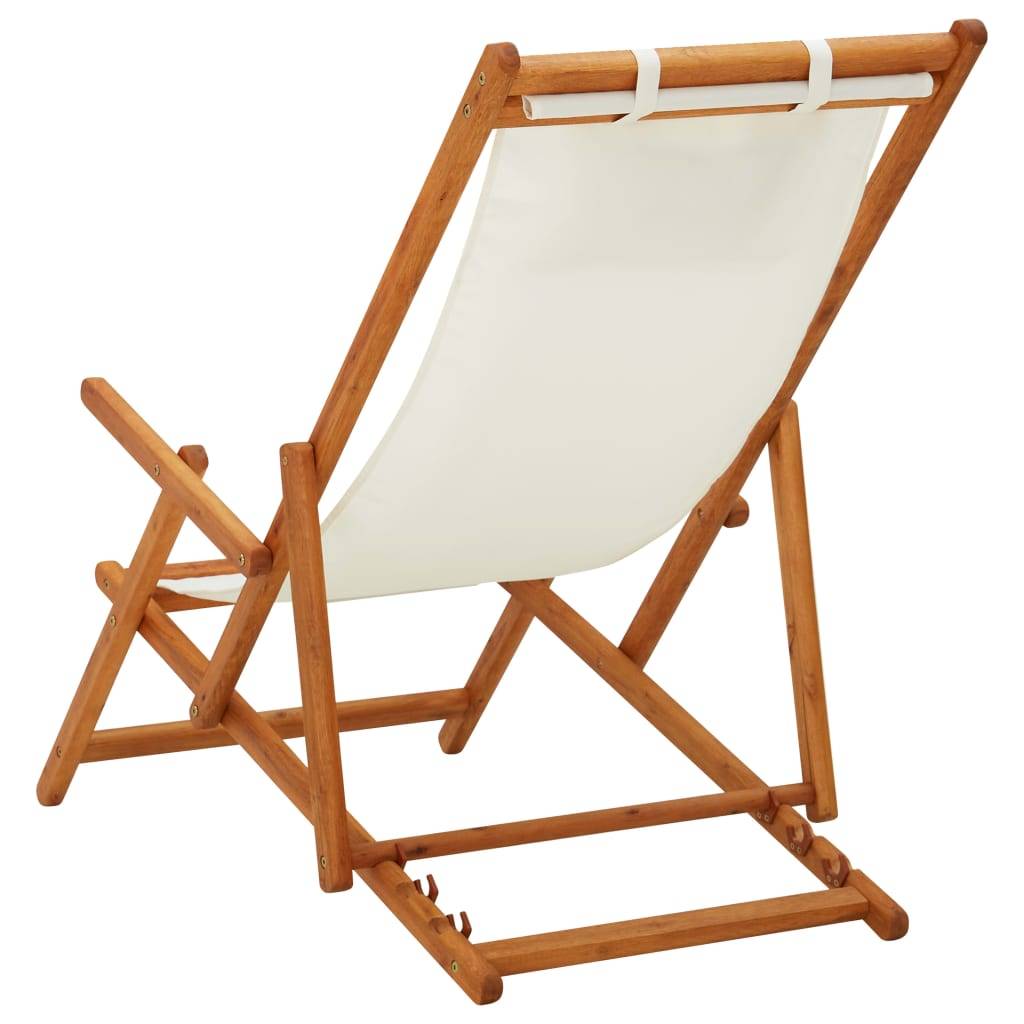 vidaXL Klappbarer Strandstuhl Eukalyptus Massivholz und Stoff Creme