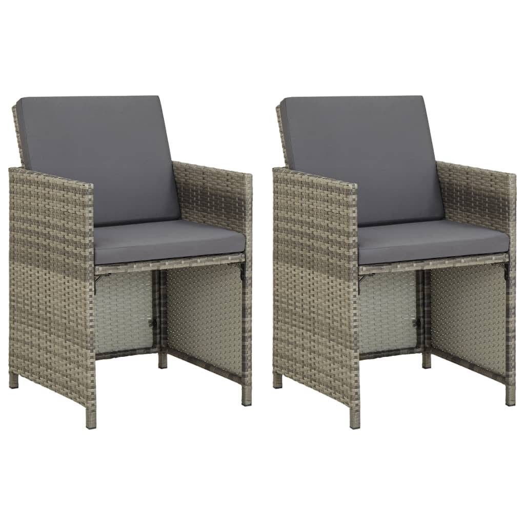 vidaXL Gartenstühle 2 Stk. mit Auflagen Poly Rattan Grau