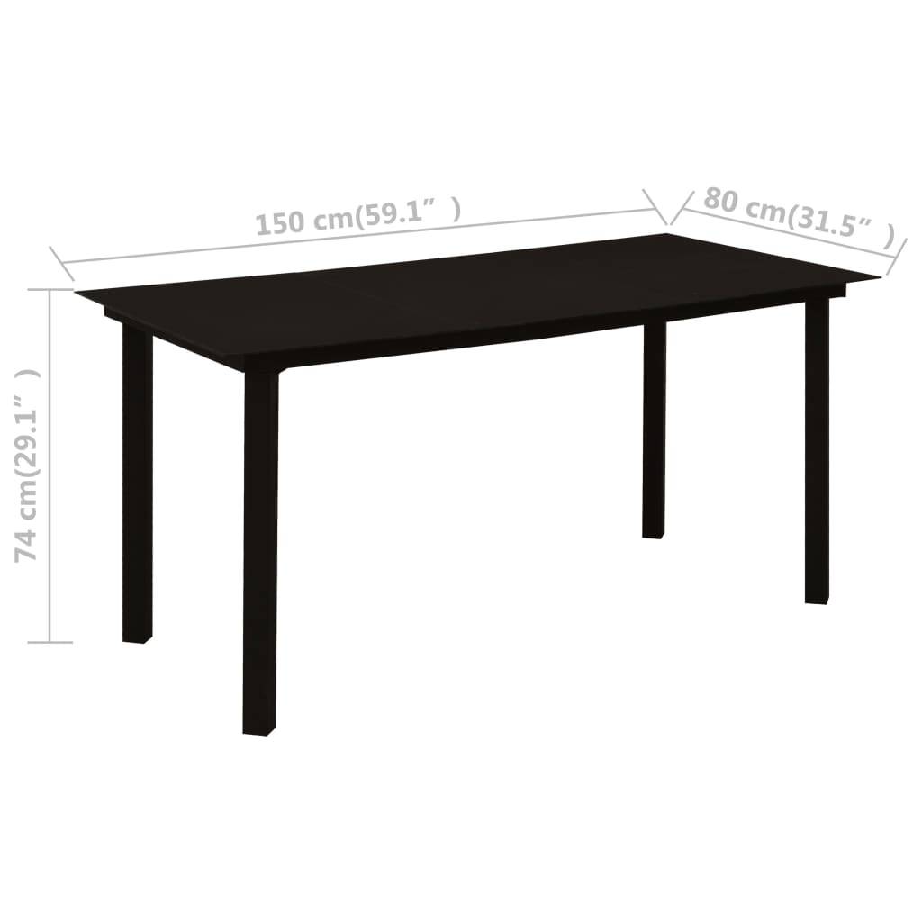 vidaXL Garten-Esstisch Schwarz 150x80x74 cm Stahl und Glas