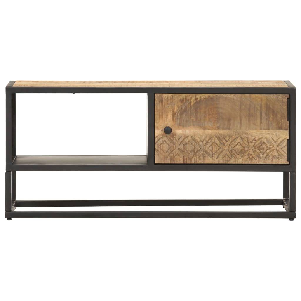 vidaXL TV-Schrank mit Geschnitzter Tür 90x30x40 cm Raues Mangoholz