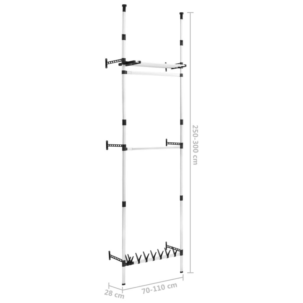 vidaXL Teleskop-Garderobe mit Stangen und Regal Aluminium