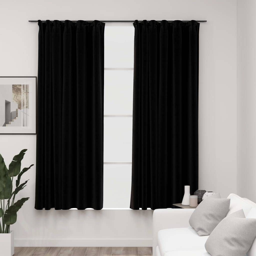 vidaXL Verdunkelungsvorhänge Haken Leinenoptik 2Stk. Schwarz 140x175cm