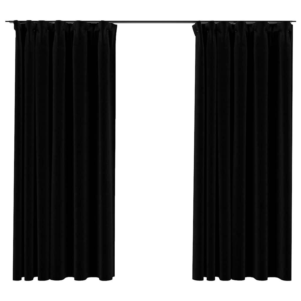 vidaXL Verdunkelungsvorhänge Haken Leinenoptik 2Stk. Schwarz 140x175cm