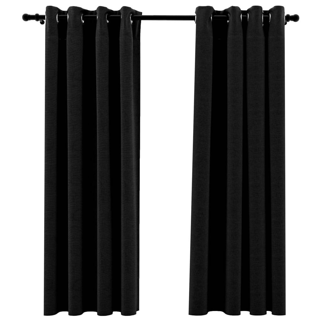 vidaXL Verdunkelungsvorhänge Leinenoptik 2 Stk. Anthrazit 140x175 cm