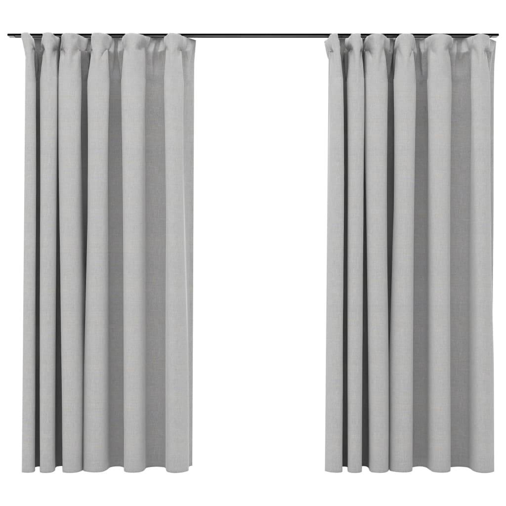 vidaXL Verdunkelungsvorhänge Haken Leinenoptik 2 Stk. Grau 140x175 cm