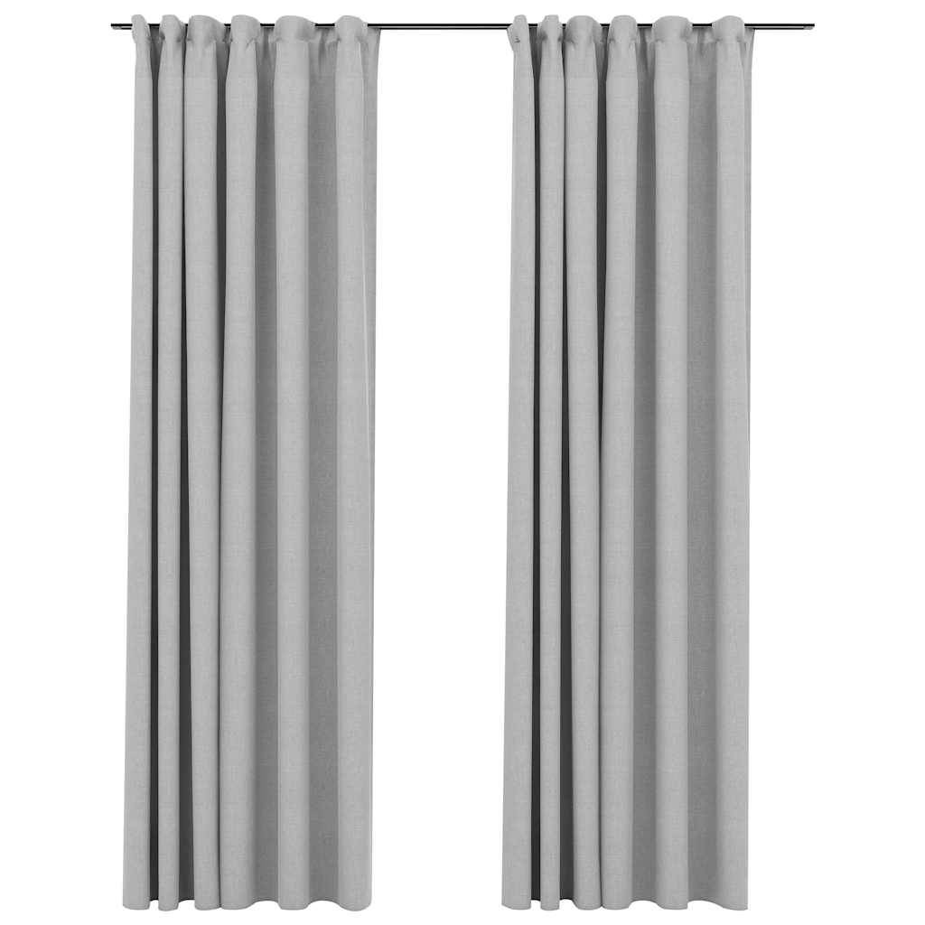 vidaXL Verdunkelungsvorhänge Haken Leinenoptik 2 Stk. Grau 140x225 cm
