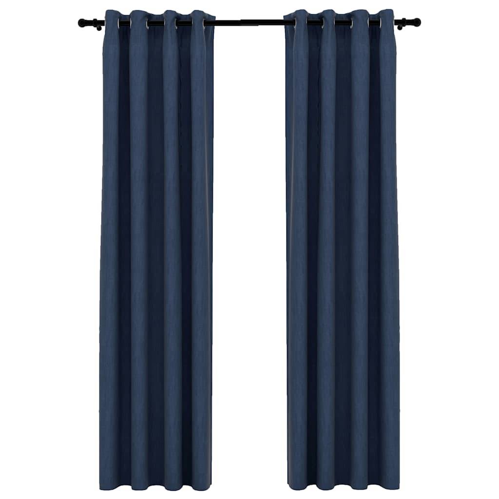 vidaXL Verdunkelungsvorhänge Ösen Leinenoptik 2 Stk. Blau 140x245 cm