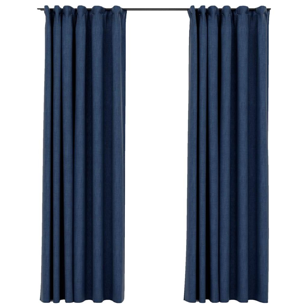 vidaXL Verdunkelungsvorhänge Haken Leinenoptik 2 Stk. Blau 140x225cm