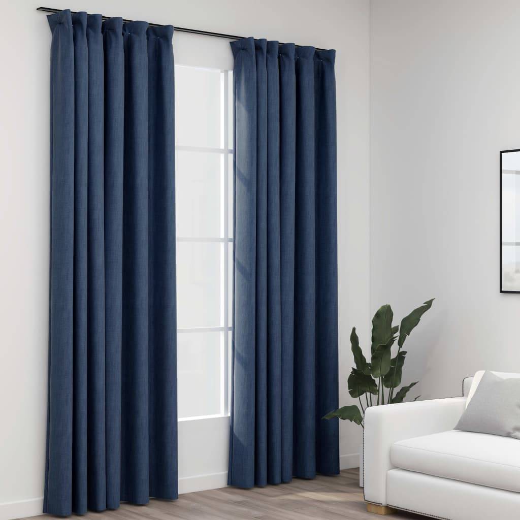 vidaXL Verdunkelungsvorhänge Haken Leinenoptik 2 Stk. Blau 140x245cm