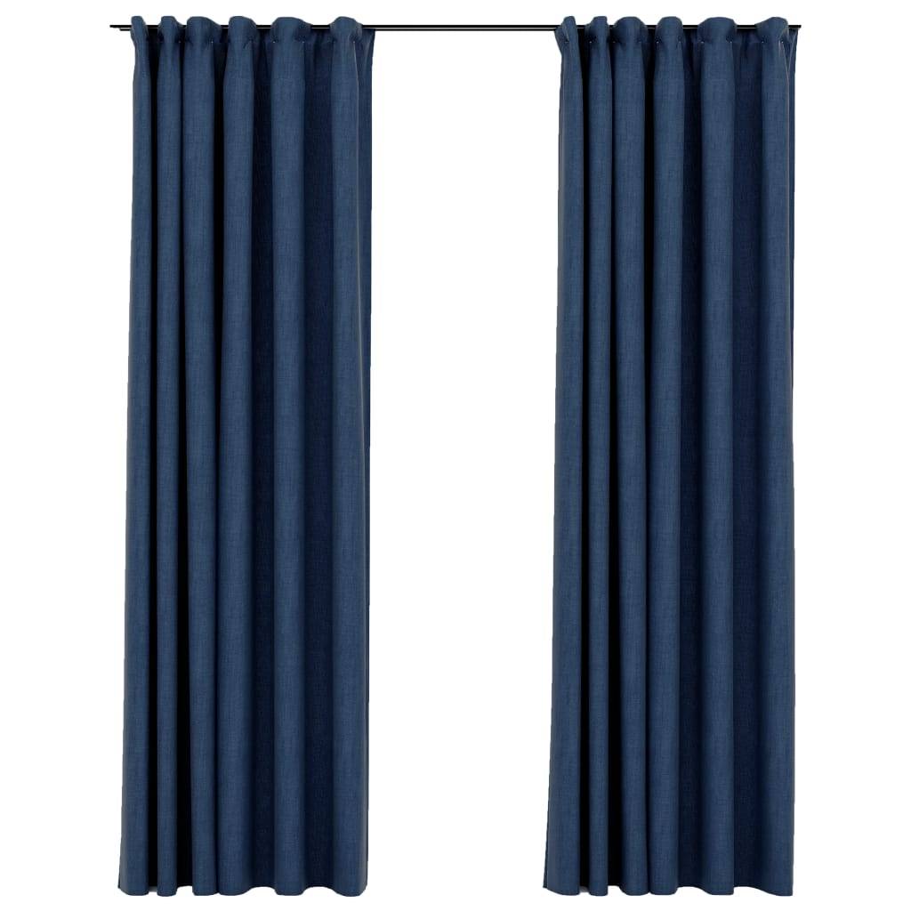 vidaXL Verdunkelungsvorhänge Haken Leinenoptik 2 Stk. Blau 140x245cm