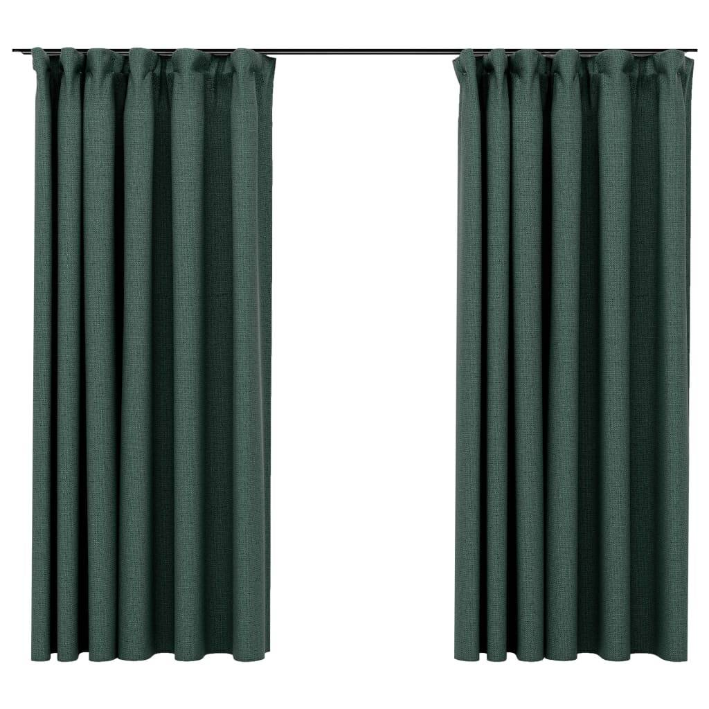 vidaXL Verdunkelungsvorhänge Haken Leinenoptik 2 Stk. Grün 140x175 cm