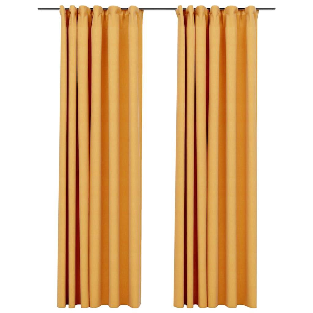 vidaXL Verdunkelungsvorhänge Haken Leinenoptik 2 Stk. Gelb 140x225 cm