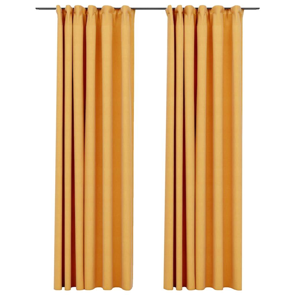 vidaXL Verdunkelungsvorhänge Haken Leinenoptik 2 Stk. Gelb 140x245cm