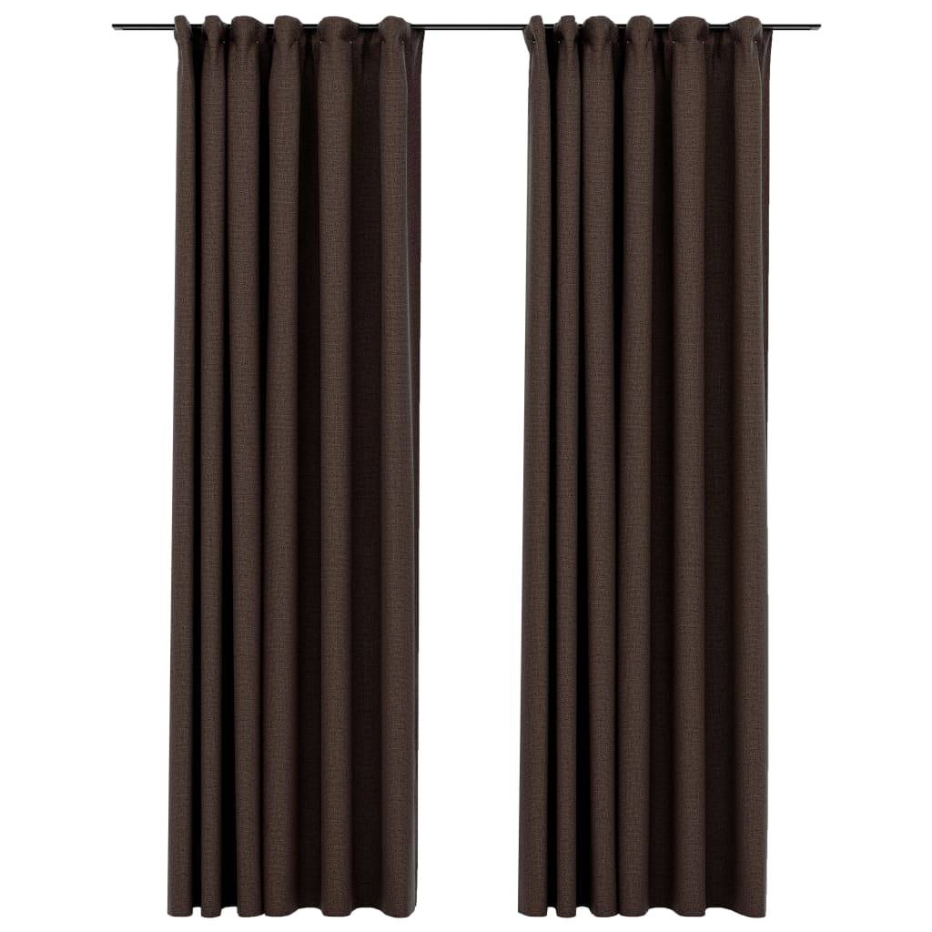 vidaXL Verdunkelungsvorhänge Haken Leinenoptik 2 Stk. Taupe 140x225 cm