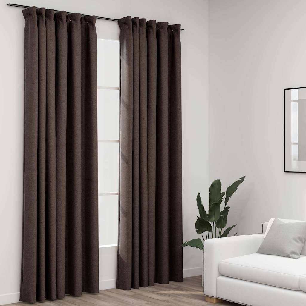 vidaXL Verdunkelungsvorhänge Haken Leinenoptik 2 Stk. Taupe 140x245 cm