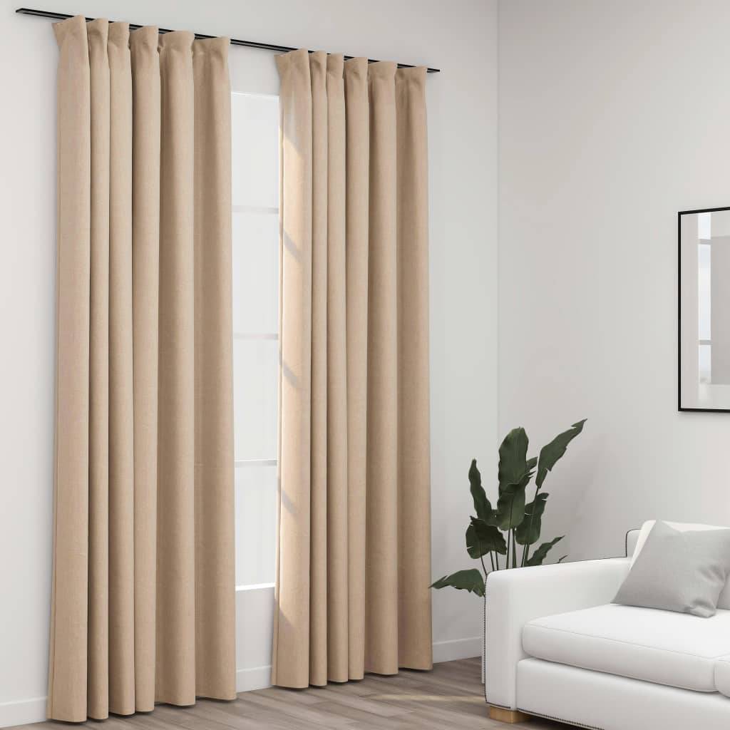 vidaXL Verdunkelungsvorhänge 2 Stk. Haken Leinenoptik Beige 140x225 cm