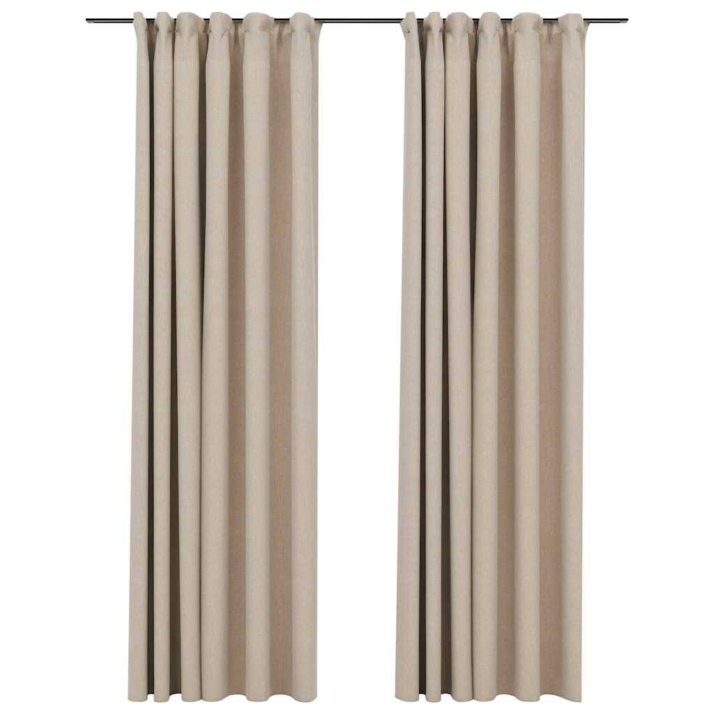 vidaXL Verdunkelungsvorhänge 2 Stk. Haken Leinenoptik Beige 140x225 cm