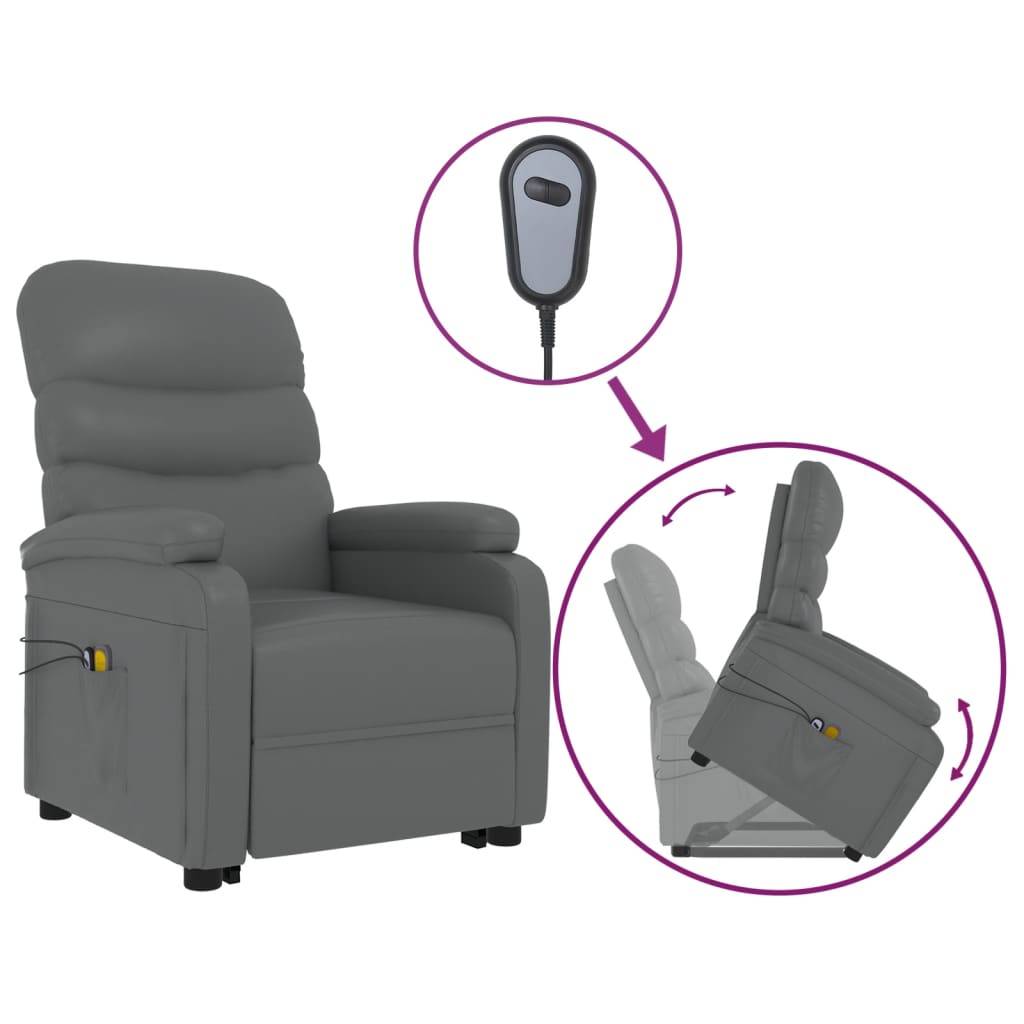 vidaXL Massagesessel mit Aufstehhilfe Anthrazit Kunstleder
