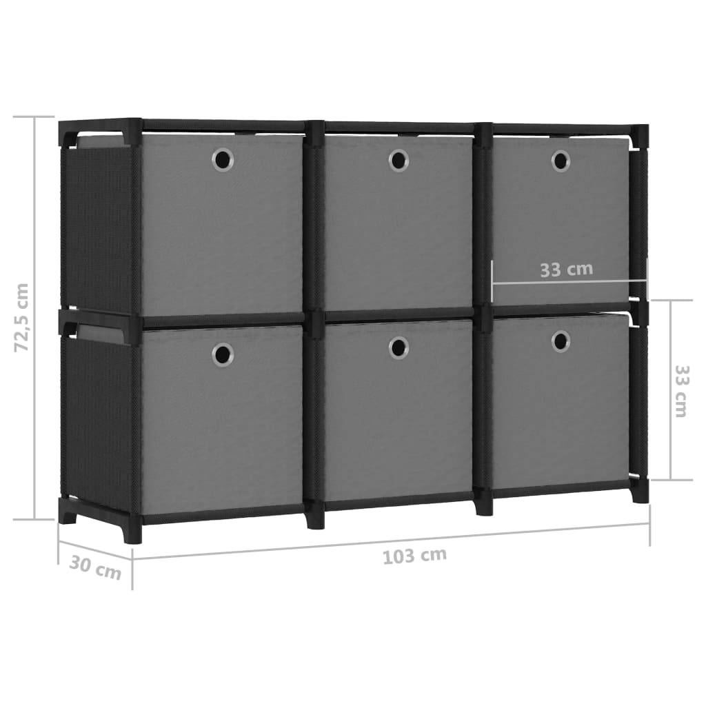 vidaXL Würfelregal mit 6 Boxen Schwarz 103x30x72,5 cm Stoff