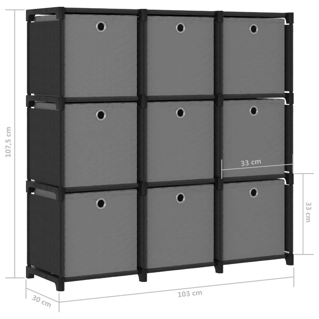 vidaXL Würfelregal mit 9 Boxen Schwarz 103x30x107,5 cm Stoff