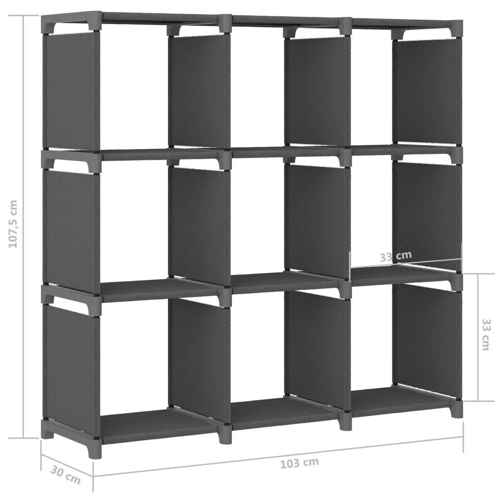 vidaXL Würfelregal mit 9 Fächern Grau 103x30x107,5 cm Stoff